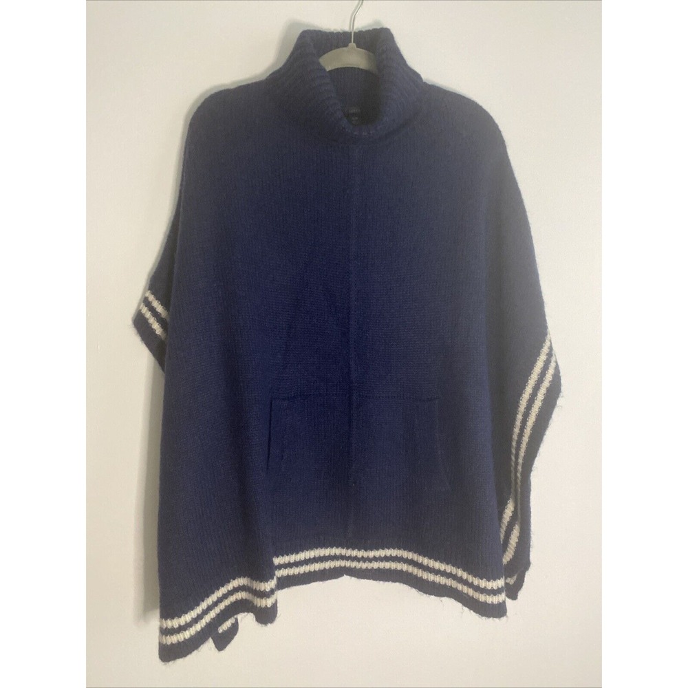 J CREW Wool Alpaca Relaxed Turtleneck Poncho Navy S/M